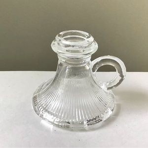 Vintage Candle Holder Clear Glass Ribbed Design & Finger Loop for Taper Candle